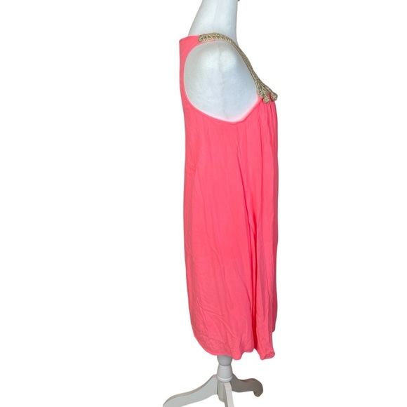Lilly Pulitzer Neon Coral Pink Sun Ray Babydoll Dress Gold Crochet Party‎ Small - Picture 3 of 9